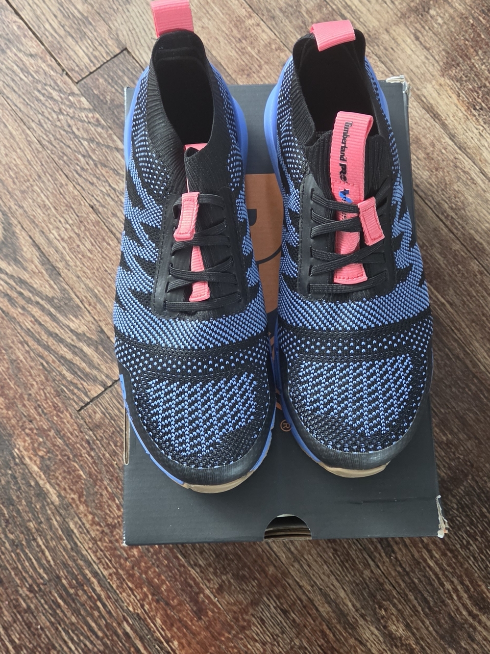 Women’s Blue Knit Slip-On Sneakers with Pink Accents